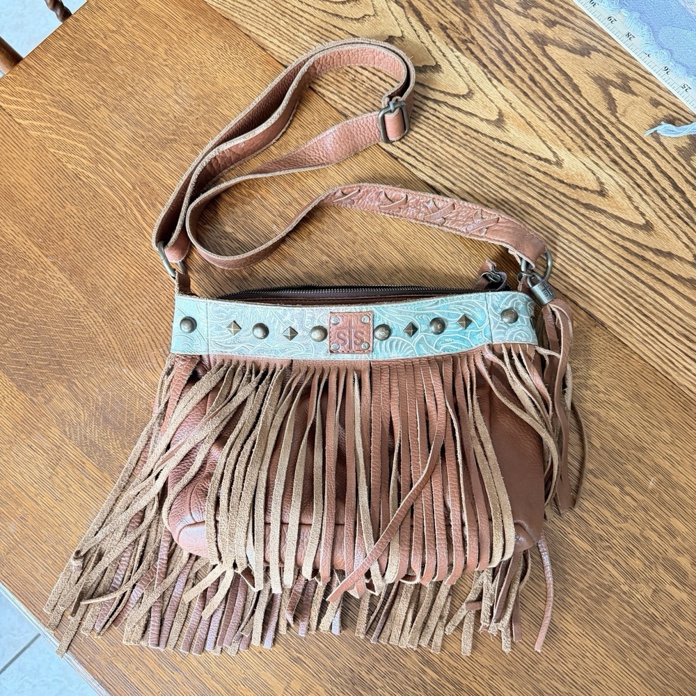 STS Ranchwear Boho Fringe Crossbody Purse Tan Leather Handbag Conceal Carry